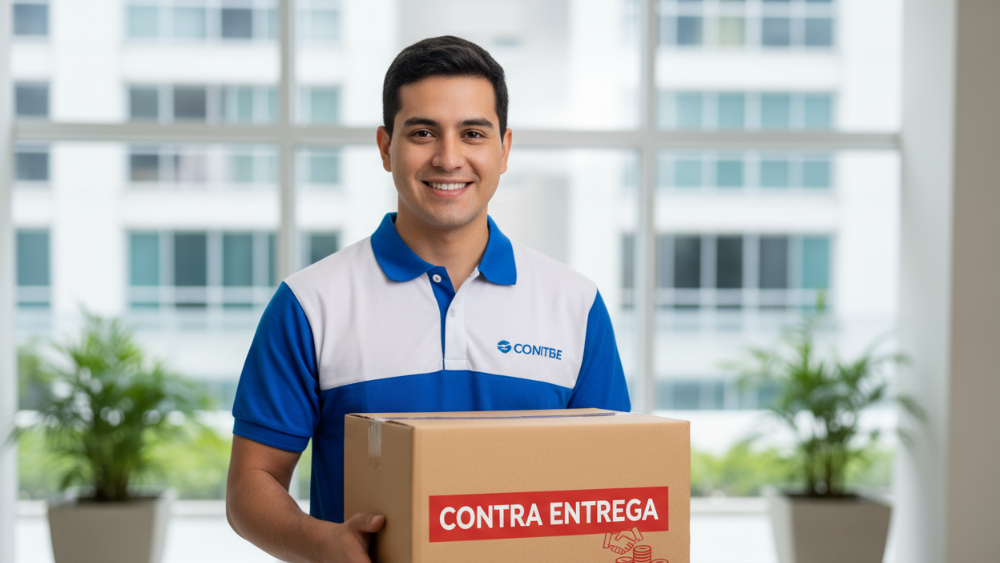 contra entrega em espanhol entregador com uma caixa